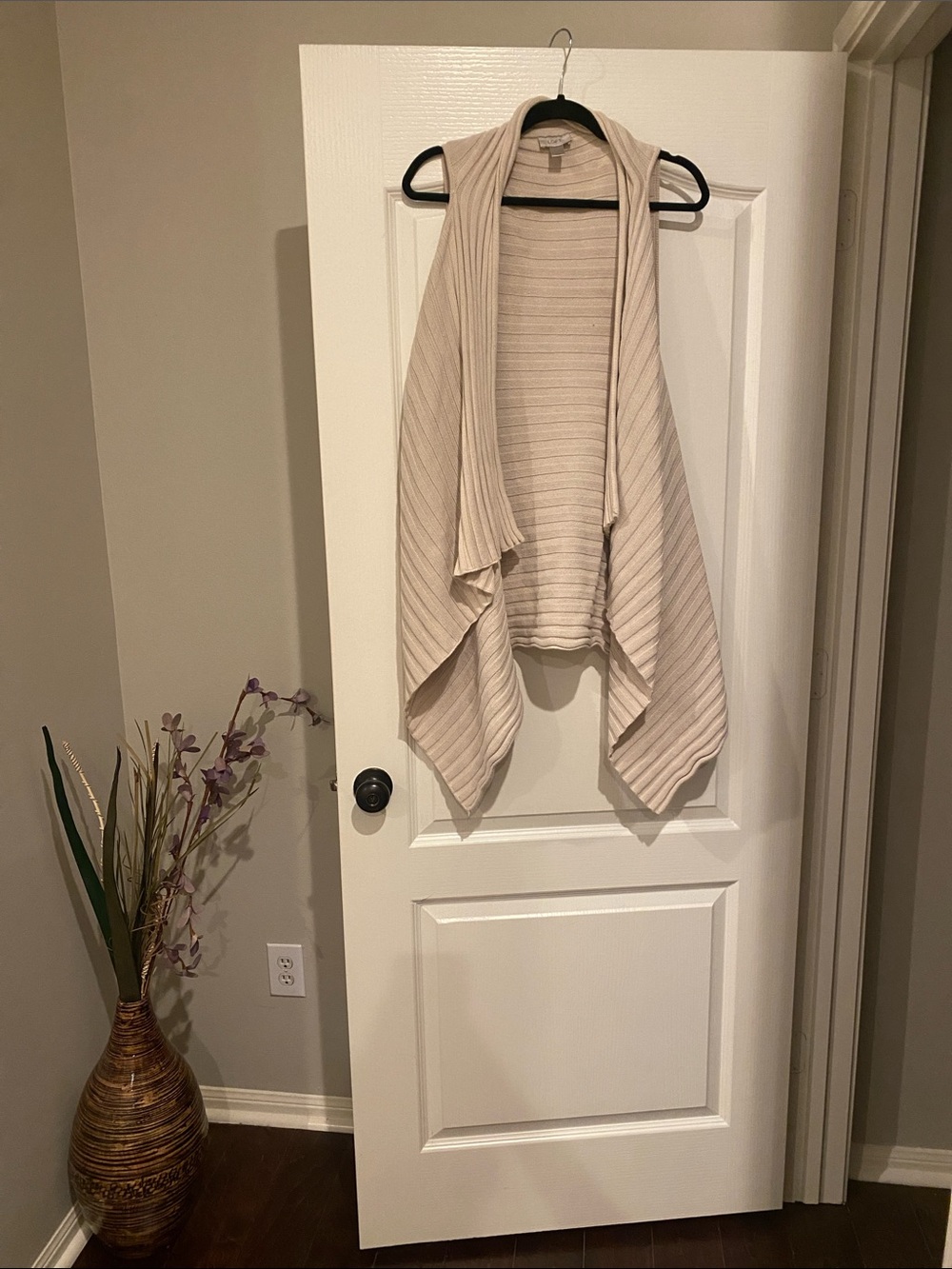 LOFT Cream Ribbed Open Front Draped Cardigan